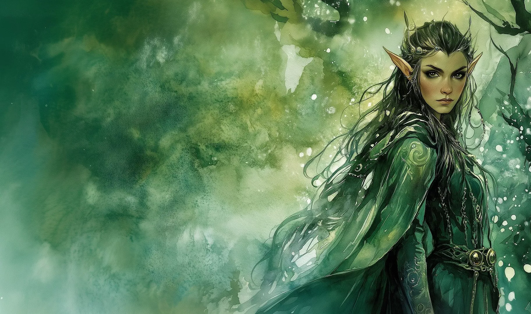 Majestic elf in enchanted forest
